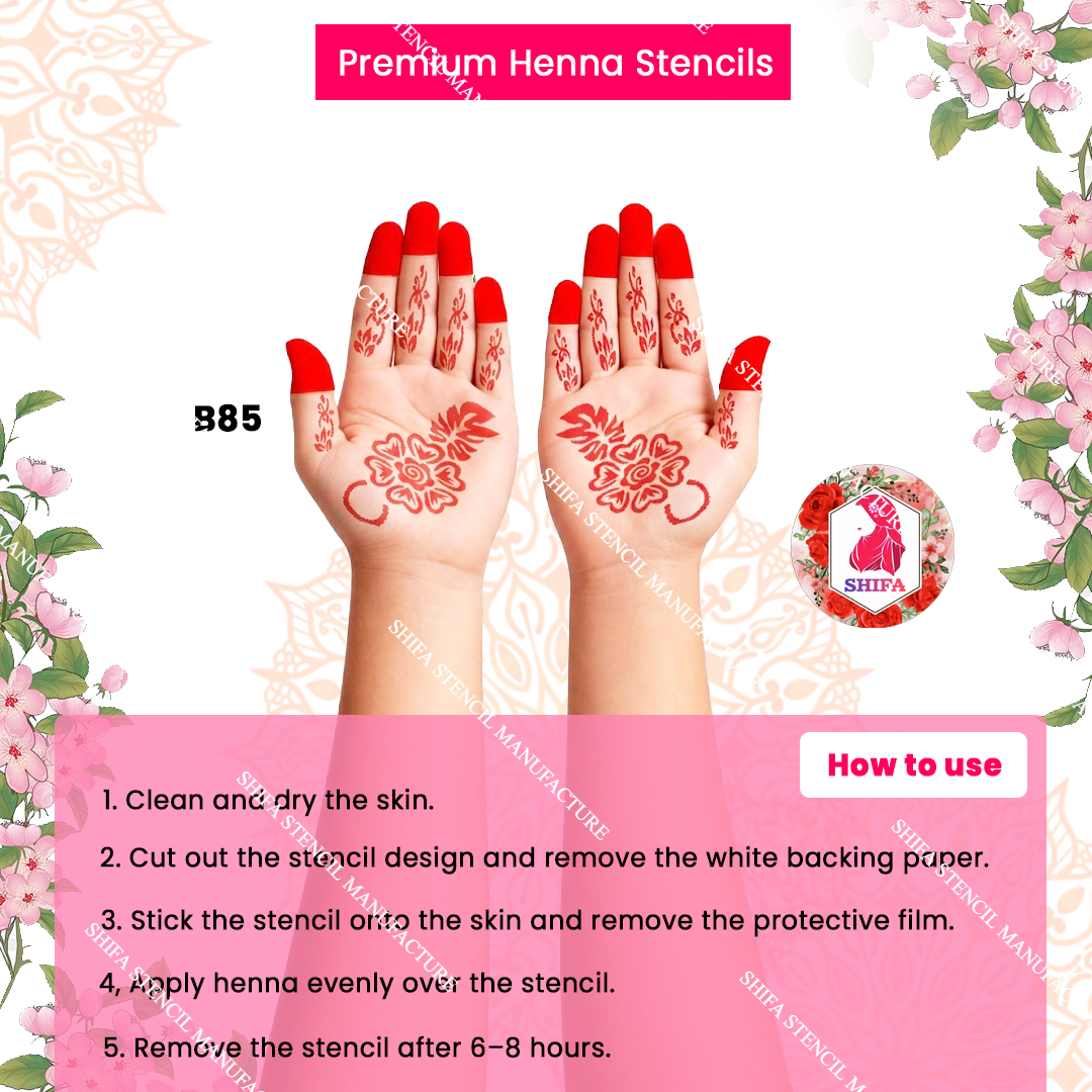 B85 (age 5 to 10) Floral Crescent Symphony double hand Henna Stencil